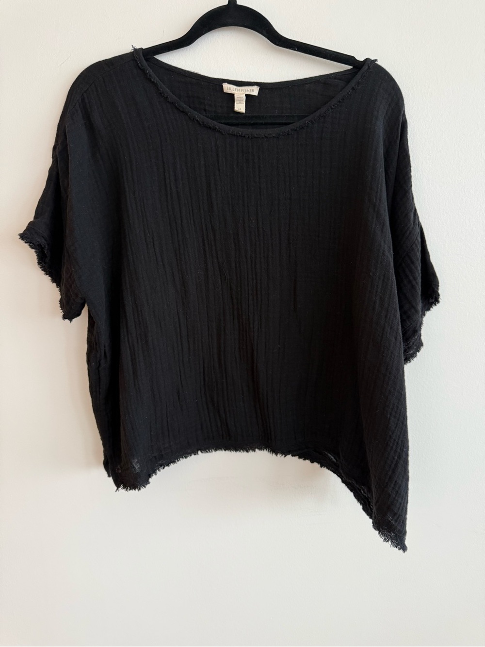 Eileen Fisher Black Boxy Gauze Short Sleeve Tunic